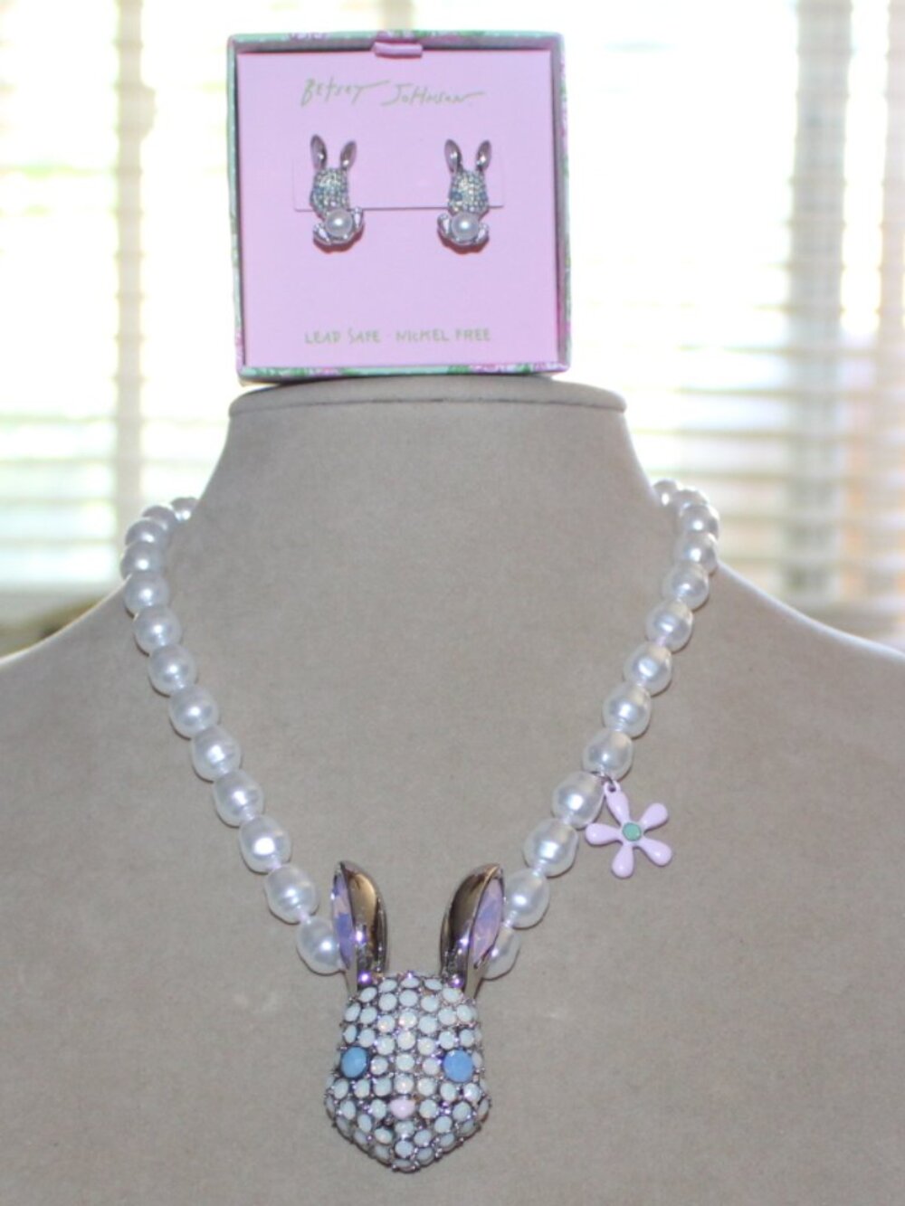 NWT Betsey Johnson Crystal studded pave Rabbit necklace and matching earring set